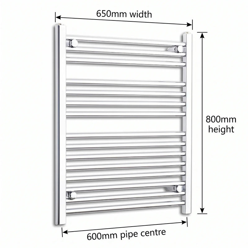 800x650mm Heated Straight Towel Radiator Chrome - Elegant Radiators