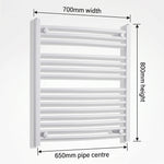 800x700mm Towel Rail Radiator Flat White Central Heating - Elegant Radiators