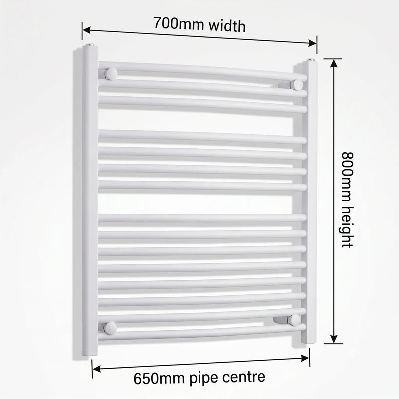 800x700mm Towel Rail Radiator Flat White Central Heating - Elegant Radiators