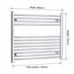 800x700mm Chrome Towel Radiator Dimension