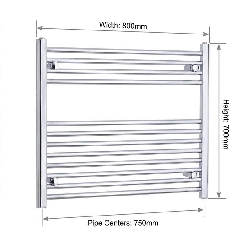 800x700mm Chrome Towel Radiator Dimension