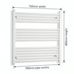 800x750mm Towel Rail Radiator Flat White Central Heating - Elegant Radiators
