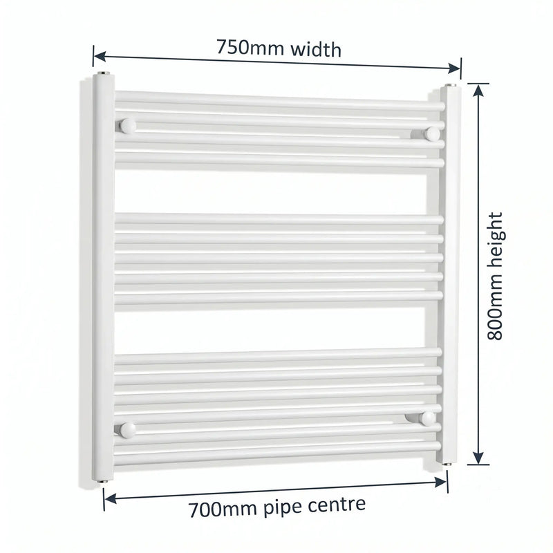 800x750mm Towel Rail Radiator Flat White Central Heating - Elegant Radiators