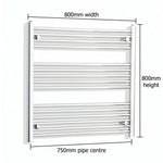 800x800mm Heated Straight Towel Rail Radiator Chrome - Elegant Radiators