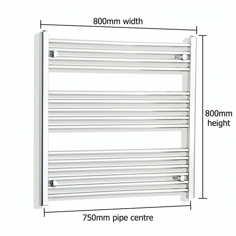 800x800mm Heated Straight Towel Rail Radiator Chrome - Elegant Radiators