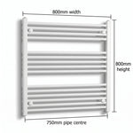 800x800mm Towel Rail Radiator Flat White Central Heating - Elegant Radiators