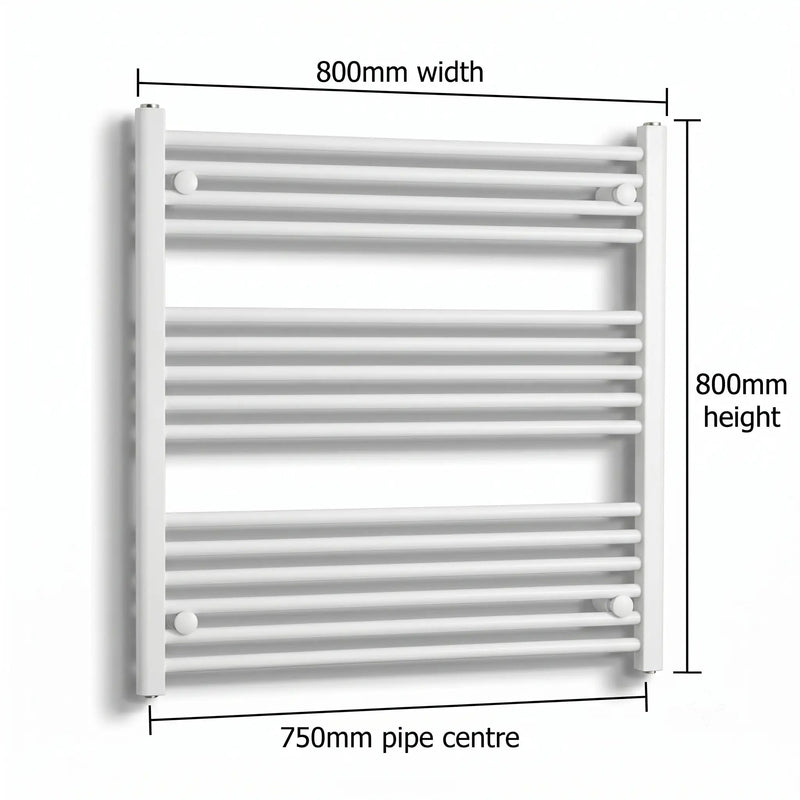 800x800mm Towel Rail Radiator Flat White Central Heating - Elegant Radiators