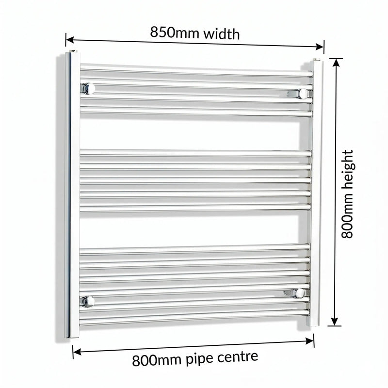 800x850mm Heated Straight Towel Rail Radiator Chrome - Elegant Radiators