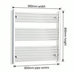 800x900mm Heated Straight Towel Rail Radiator Chrome - Elegant Radiators