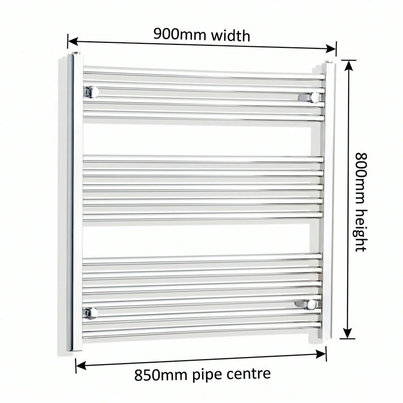 800x900mm Heated Straight Towel Rail Radiator Chrome - Elegant Radiators