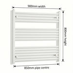 800x900mm Towel Rail Radiator Flat White Central Heating - Elegant Radiators