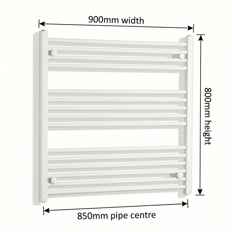 800x900mm Towel Rail Radiator Flat White Central Heating - Elegant Radiators