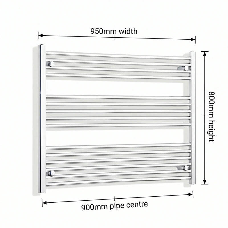 800x950mm Heated Straight Towel Rail Radiator Chrome - Elegant Radiators