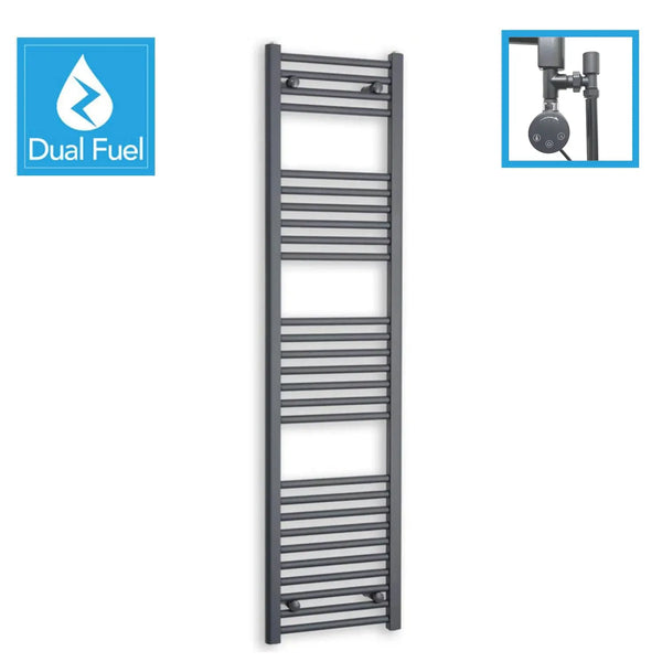 1600 x 400 Anthracite Dual Fuel Flat Heated Towel Rail Radiator