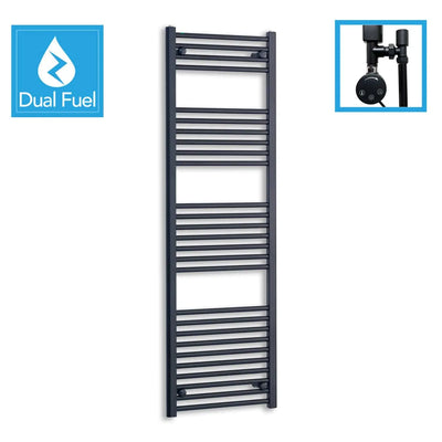 1600x450mm Dual Fuel Flat Black Heated Towel Rail Radiator