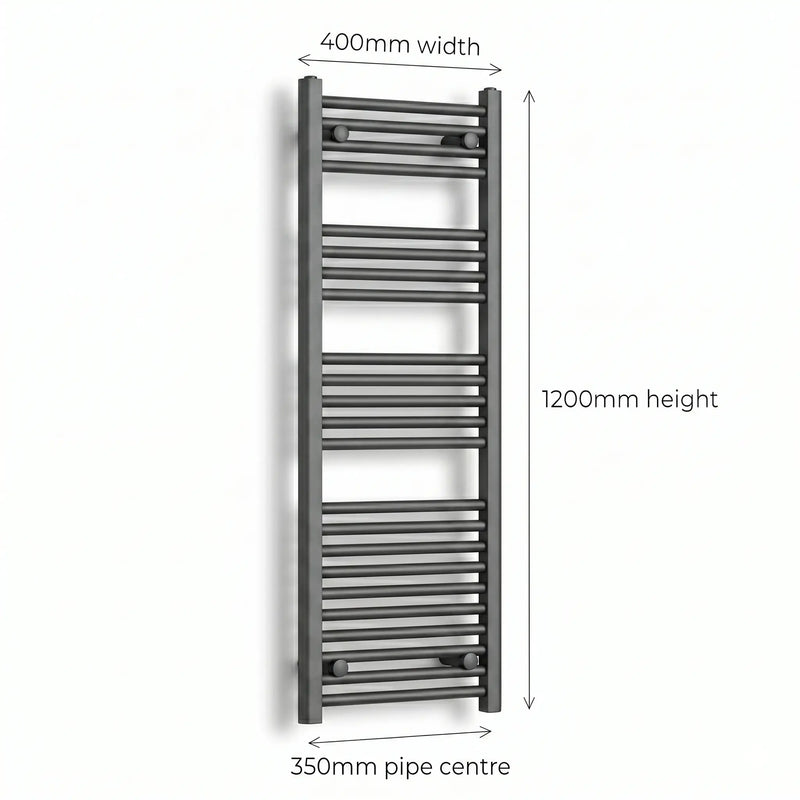 1200x400mm Flat Black Pre Filled Electric Towel Rail