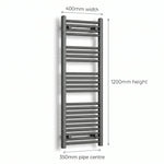 1200x400mm Flat Black Pre Filled Electric Towel Rail
