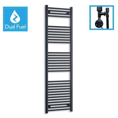 1800x500mm Dual Fuel Flat Black Heated Towel Rail Radiator