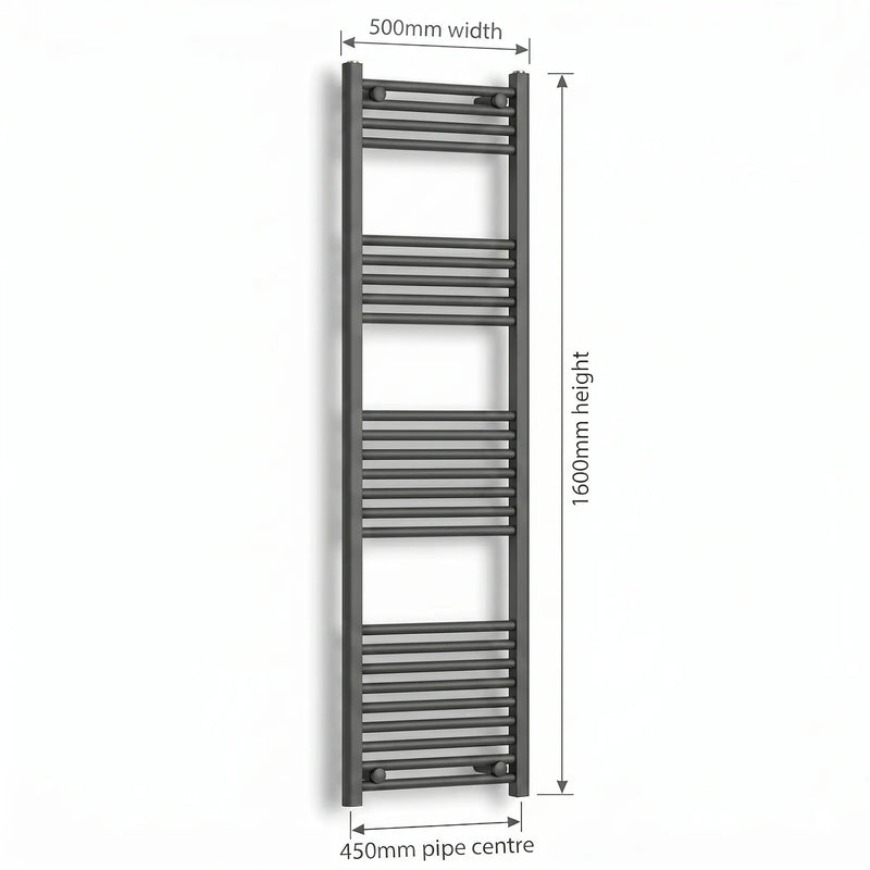 1600x500mm Flat Black Pre Filled Electric Towel Rail HTR