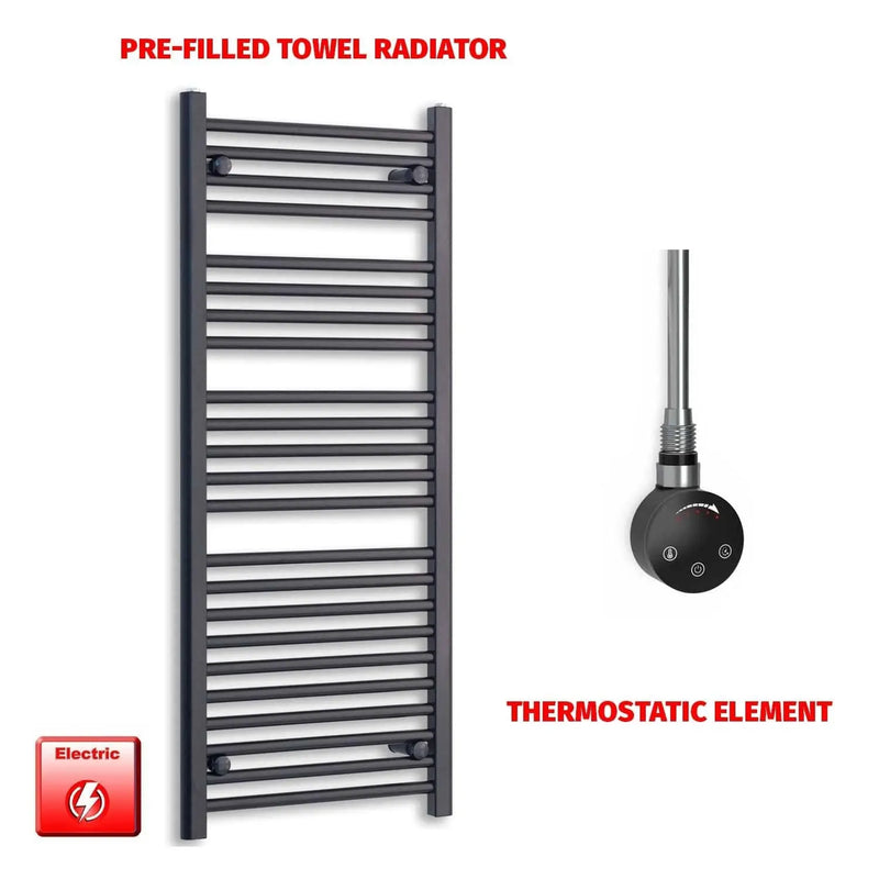 1200x500mm Flat Black Pre Filled Electric Towel Rail