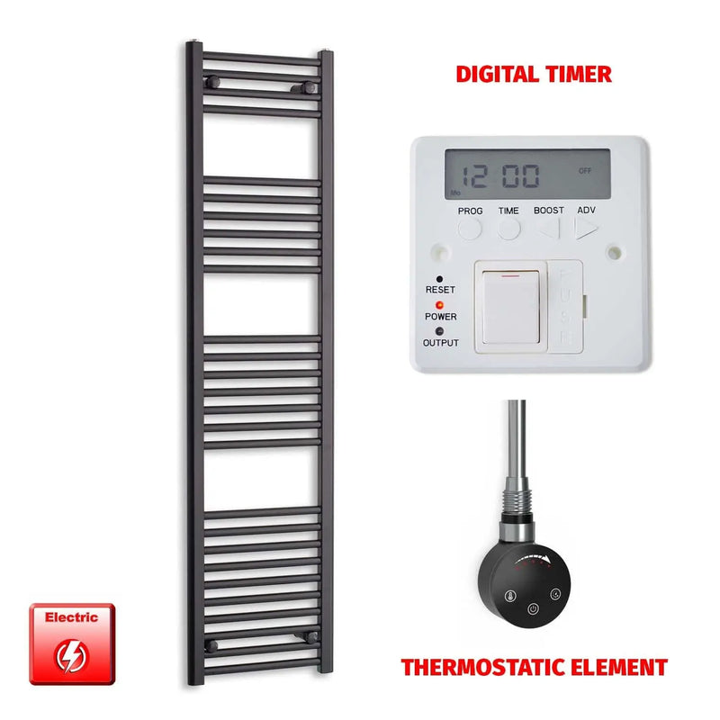 1600x450mm Flat Black Pre Filled Electric Towel Rail HTR