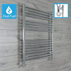 900 x 1000 Chrome Dual Fuel Flat Heated Towel Rail Radiator