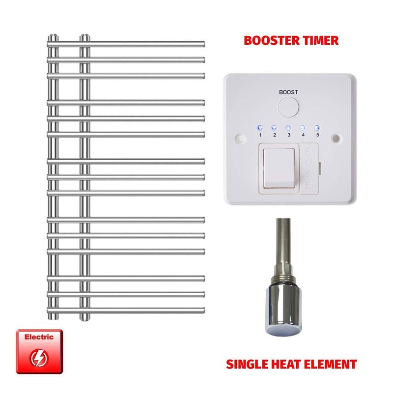 Single Heat / Booster Timer 900 x 500 Difta Pre-Filled Electric Heated Towel Radiator Flat Chrome