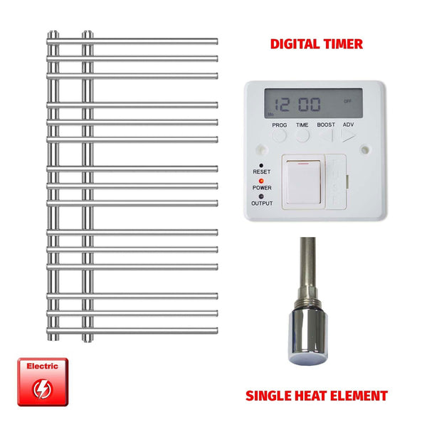 Single Heat / Digital Timer 900 x 500 Difta Pre-Filled Electric Heated Towel Radiator Flat Chrome