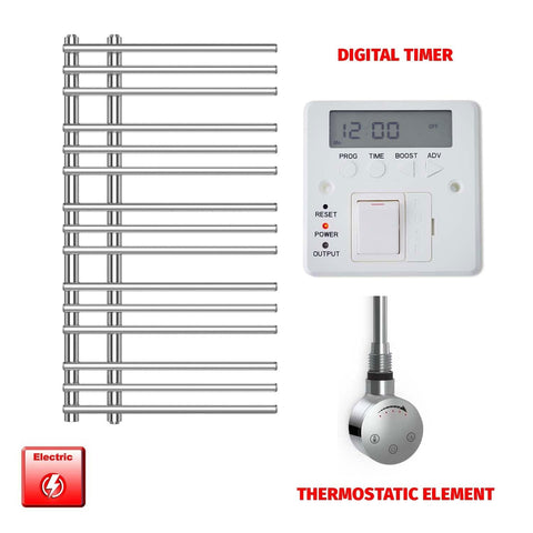 ER-Touch Thermostatic / Digital Timer 900 x 500 Difta Pre-Filled Electric Heated Towel Radiator Flat Chrome