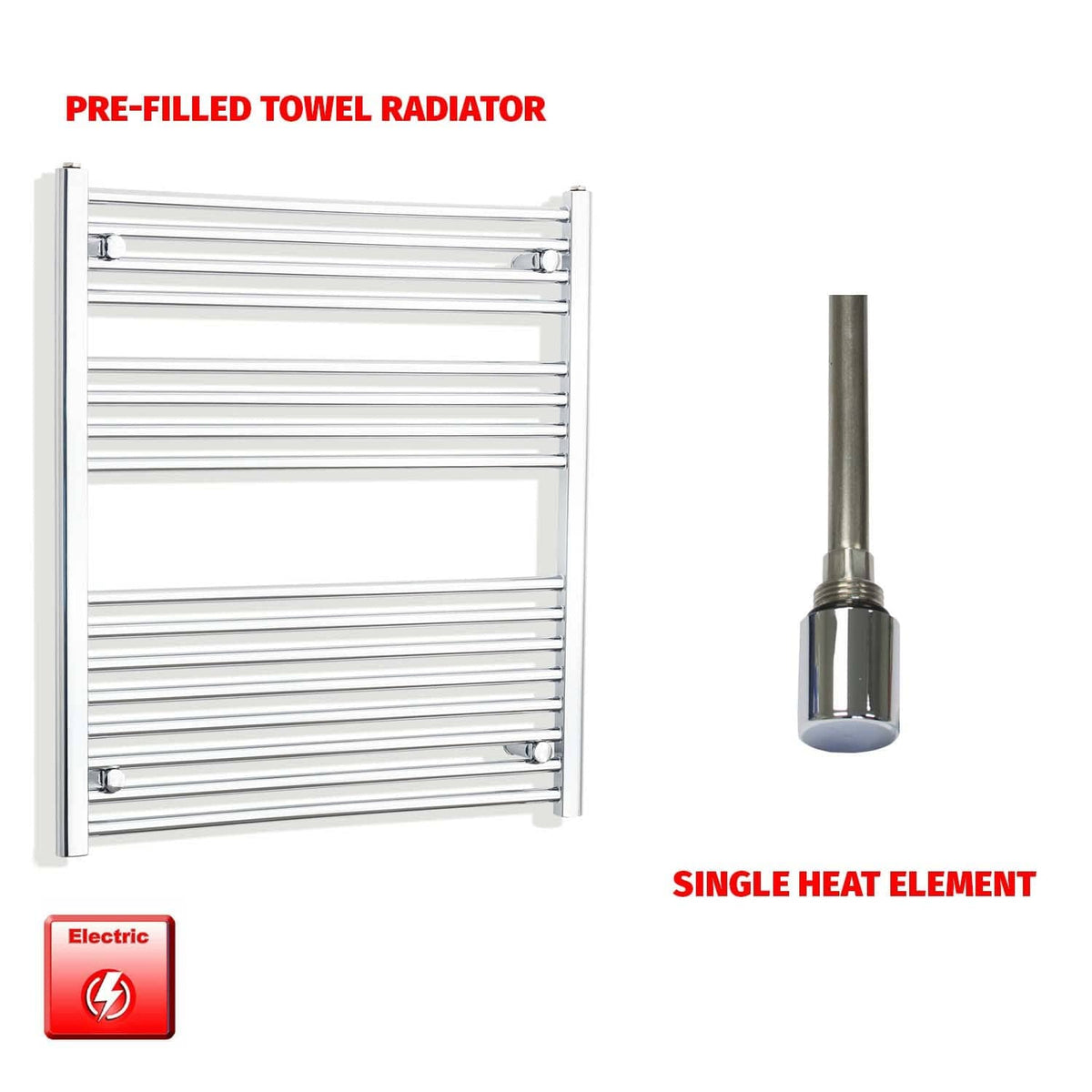 Single Heat / No Timer 900 x 800 Pre-Filled Electric Heated Towel Rail Straight Chrome