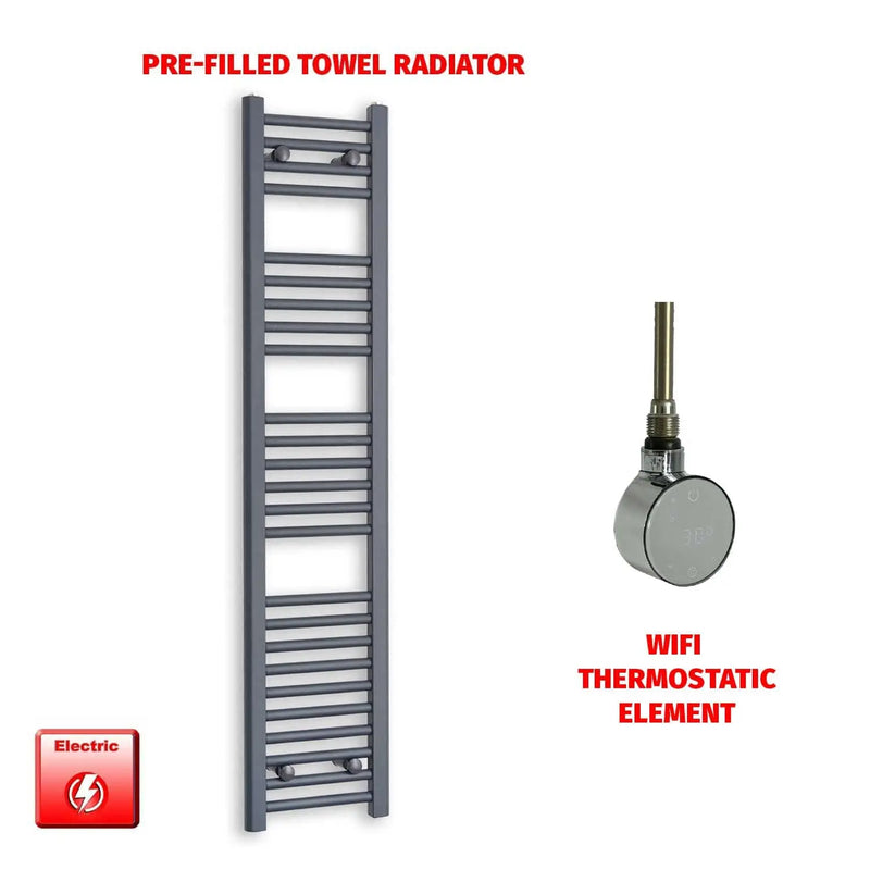 1400x300mm Flat Anthracite Pre-Filled Electric Heated Towel Rail