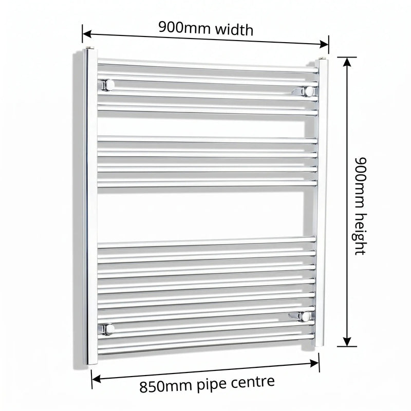 900x900mm Heated Straight Towel Radiator Chrome - Elegant Radiators