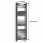 1400 mm High x 400 mm Wide Heated Towel Radiator Flat Black