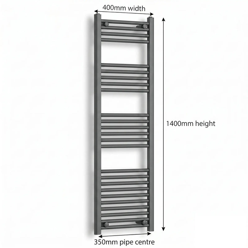 1400 mm High x 400 mm Wide Heated Towel Radiator Flat Black