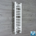 Flat White 250mm x 800mm ladder towel rail with straight inline valve connections