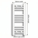 Dimension diagram: Flat White 250mm x 600mm ladder towel rail with pipe centre measurement