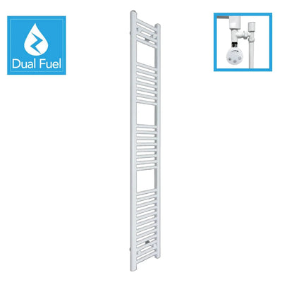 1800 x 250 White Dual Fuel Flat Heated Towel Rail Radiator