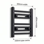 400 mm High x 300 mm Wide Flat Black Heated Towel Radiator