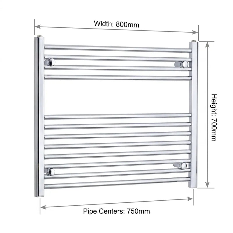 700x800mm Heated Straight Towel Rail Radiator Chrome