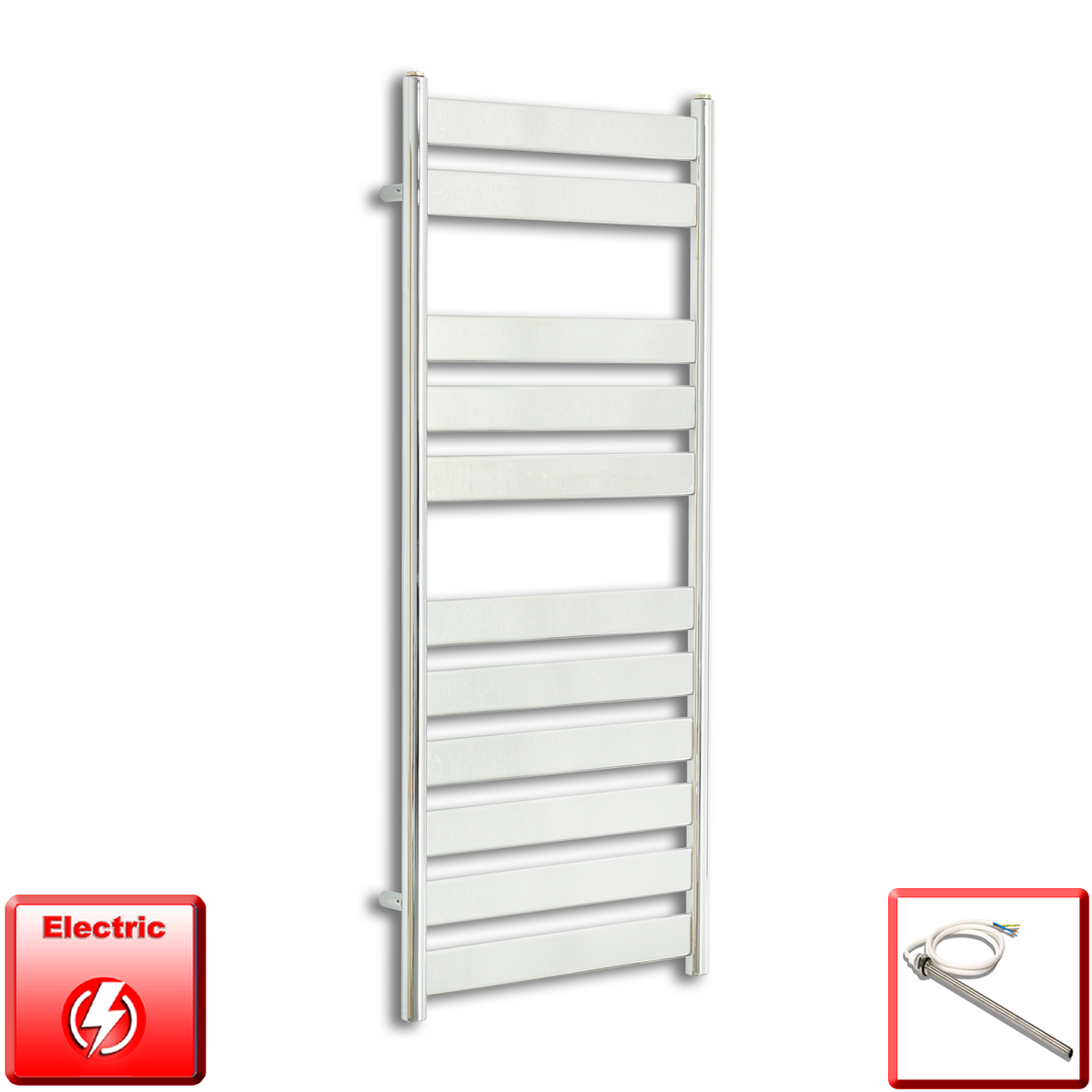 500mm Wide 1200mm High Pre-Filled Chrome Electric Towel Rail Radiator With Single Heat Element