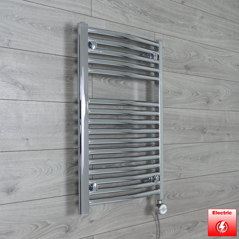 500mm Wide 760mm High Pre-Filled Chrome Electric Towel Rail Radiator With Thermostatic MOA Element
