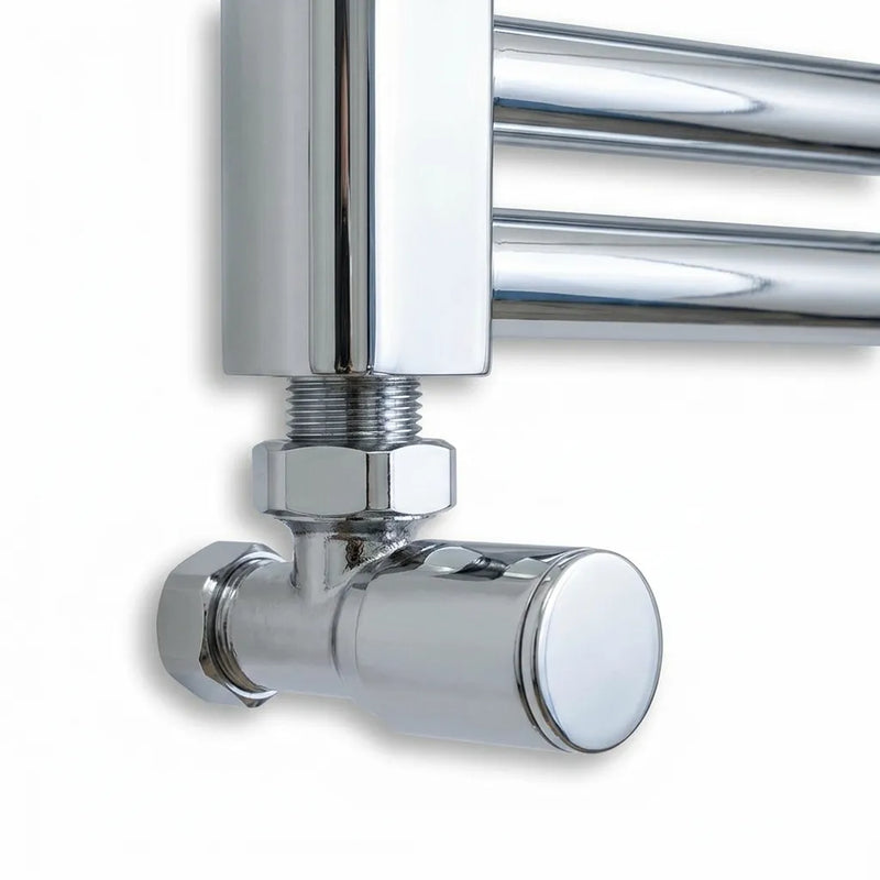 Chrome Angled Towel Radiator Valve Photo as Installed on towel rails