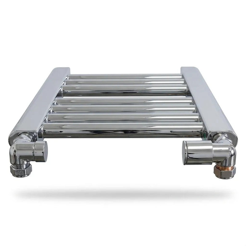 Chrome Corner Towel Radiator Valve Photo as Installed on towel rails