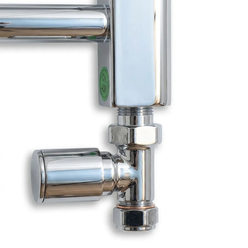 Chrome Straight Towel Radiator Valve Photo as Installed on towel rails