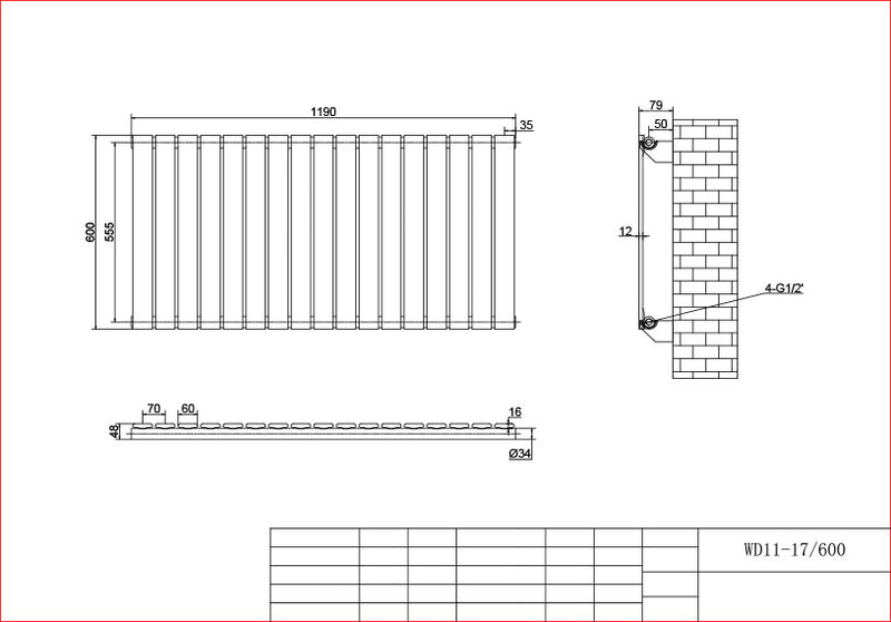 Anthracite Horizontal Column Panel Radiator 600 Height – Single/Double