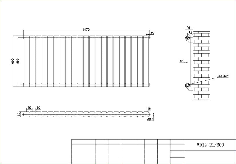 Anthracite Horizontal Column Panel Radiator 600 Height – Single/Double