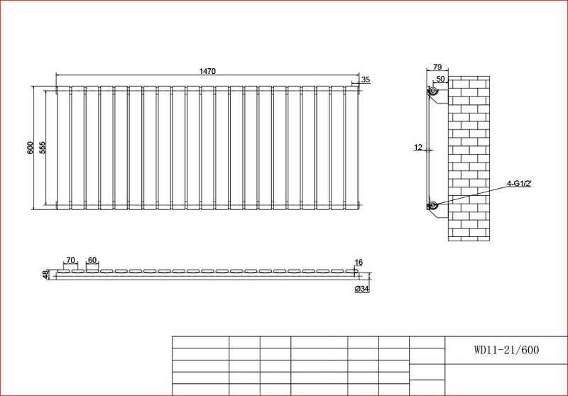 Anthracite Horizontal Column Panel Radiator 600 Height – Single/Double