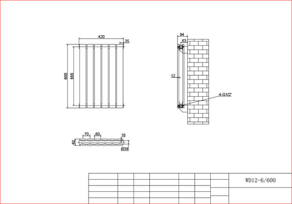 Anthracite Horizontal Column Panel Radiator 600 Height – Single/Double