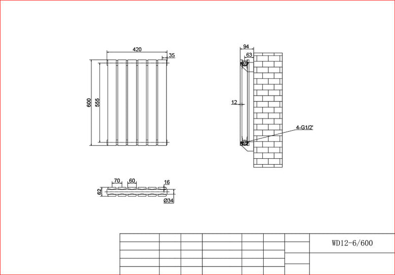 Anthracite Horizontal Column Panel Radiator 600 Height – Single/Double