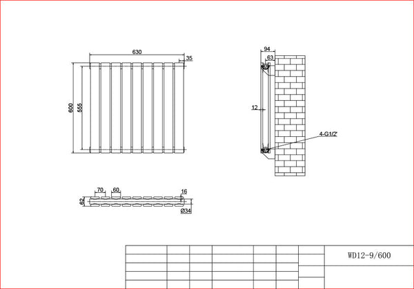 Anthracite Horizontal Column Panel Radiator 600 Height – Single/Double